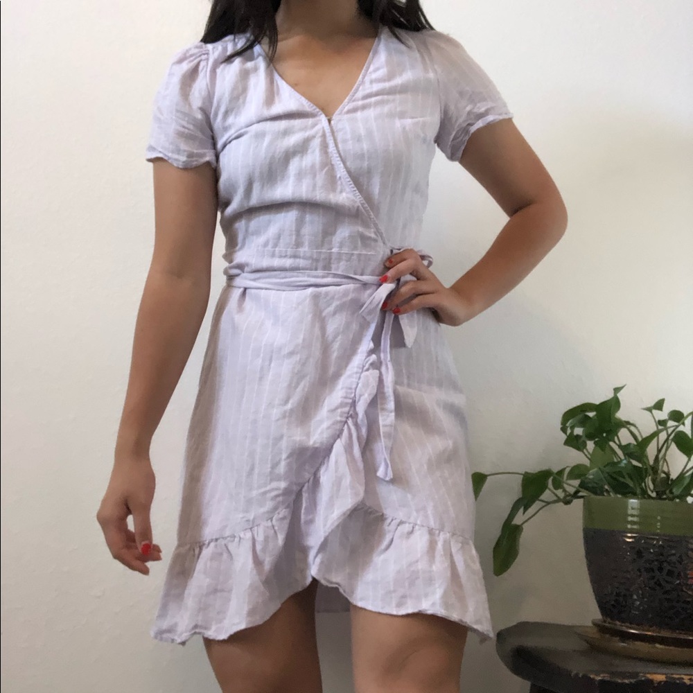 Striped Linen Wrap Around Tie Dress